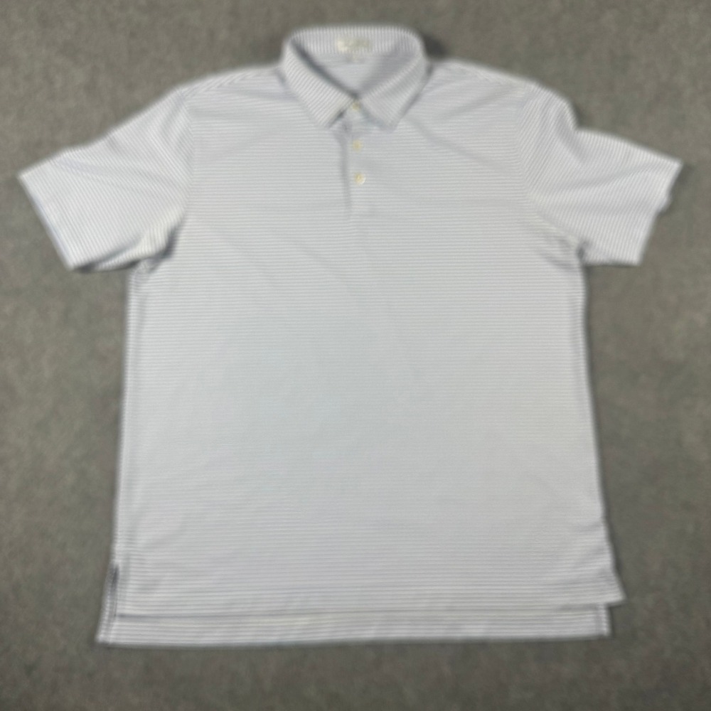 Peter Millar Polo Mens XL Blue White Summer Comfort Striped Short Sleeve Golf